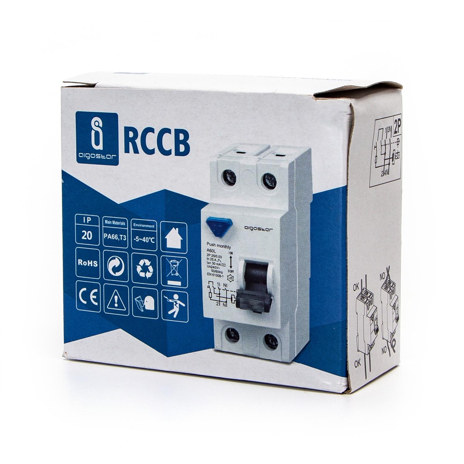 Residual Current Circuit Breaker 2P 25A 30mA AC Gray