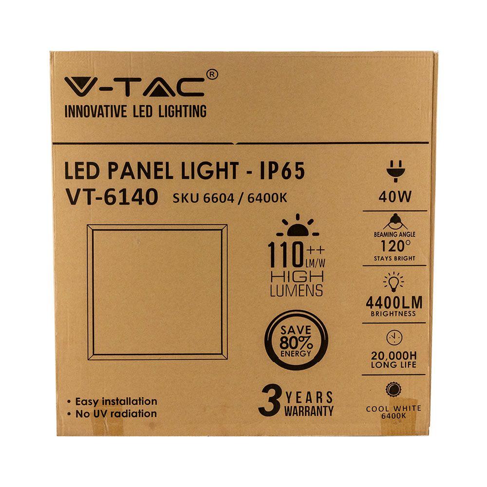 40W Panel LED 600x600mm, Barwa:6400K, IP65, Opakowanie: 6szt., VTAC, SKU 6604