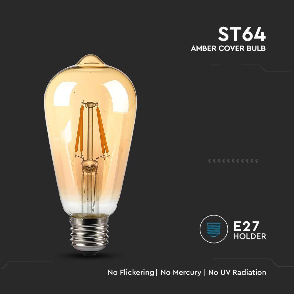 VT-1968 8W LED ST64 AMBER COVER FILAMENT BULB 2200K E27