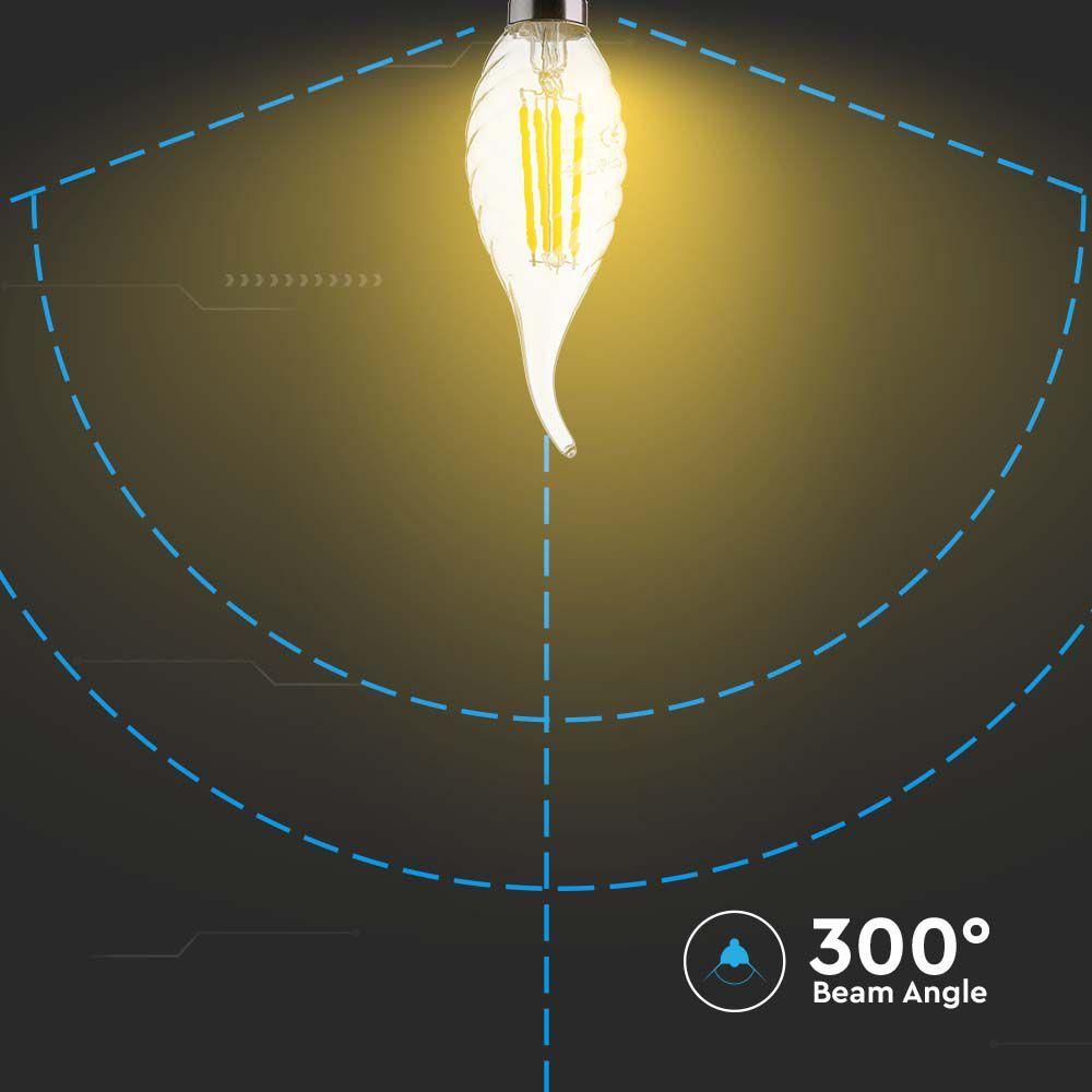 4W CF37 Żarówka LED Filament Twist, Klosz Transparentny, Barwa:6500K, Trzonek:E14, VTAC, SKU 214432