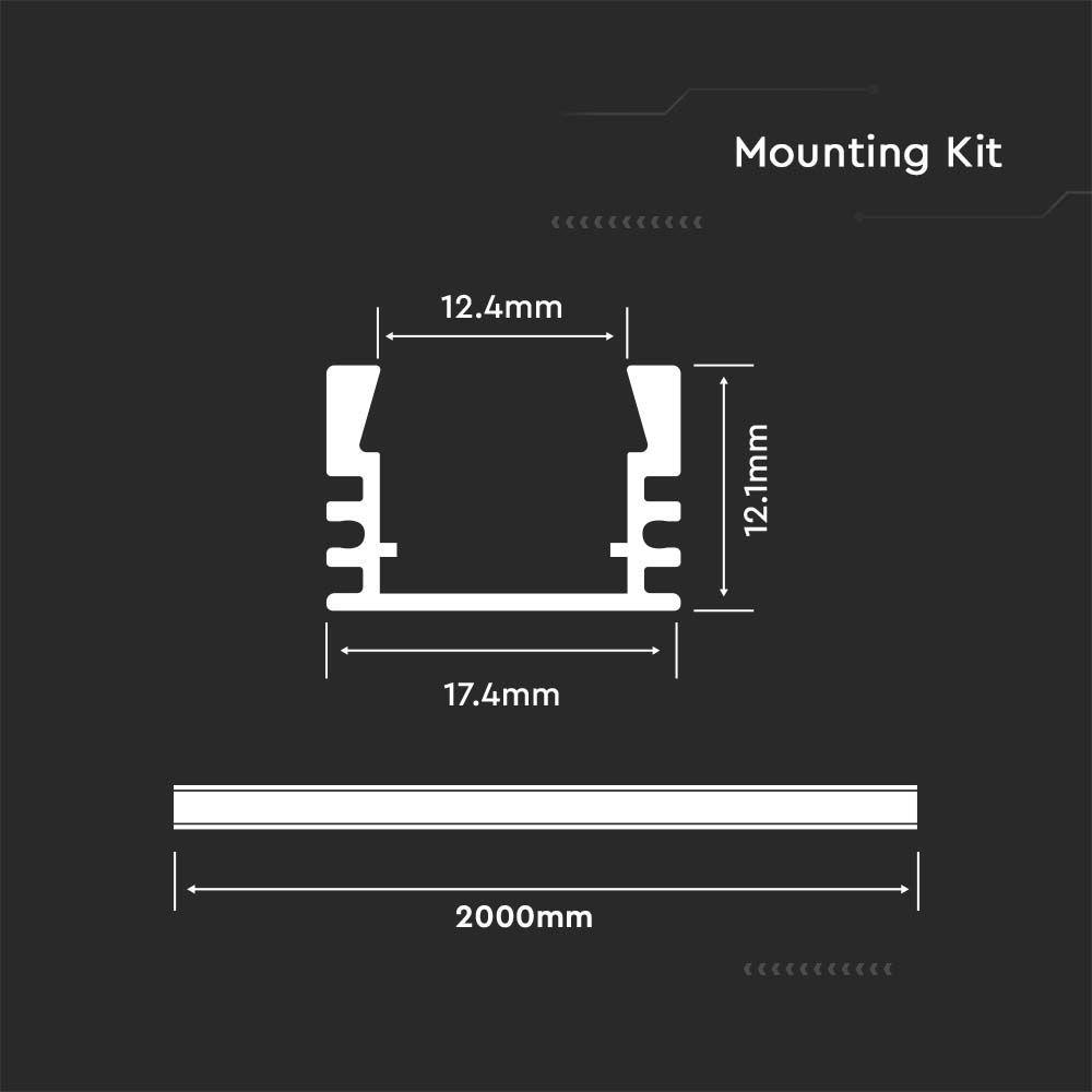 VT-8116 MOUNTING KIT WITH DIFFUSER FOR LED STRIP SURFACE 2000X17.4X12.1MM SILVER