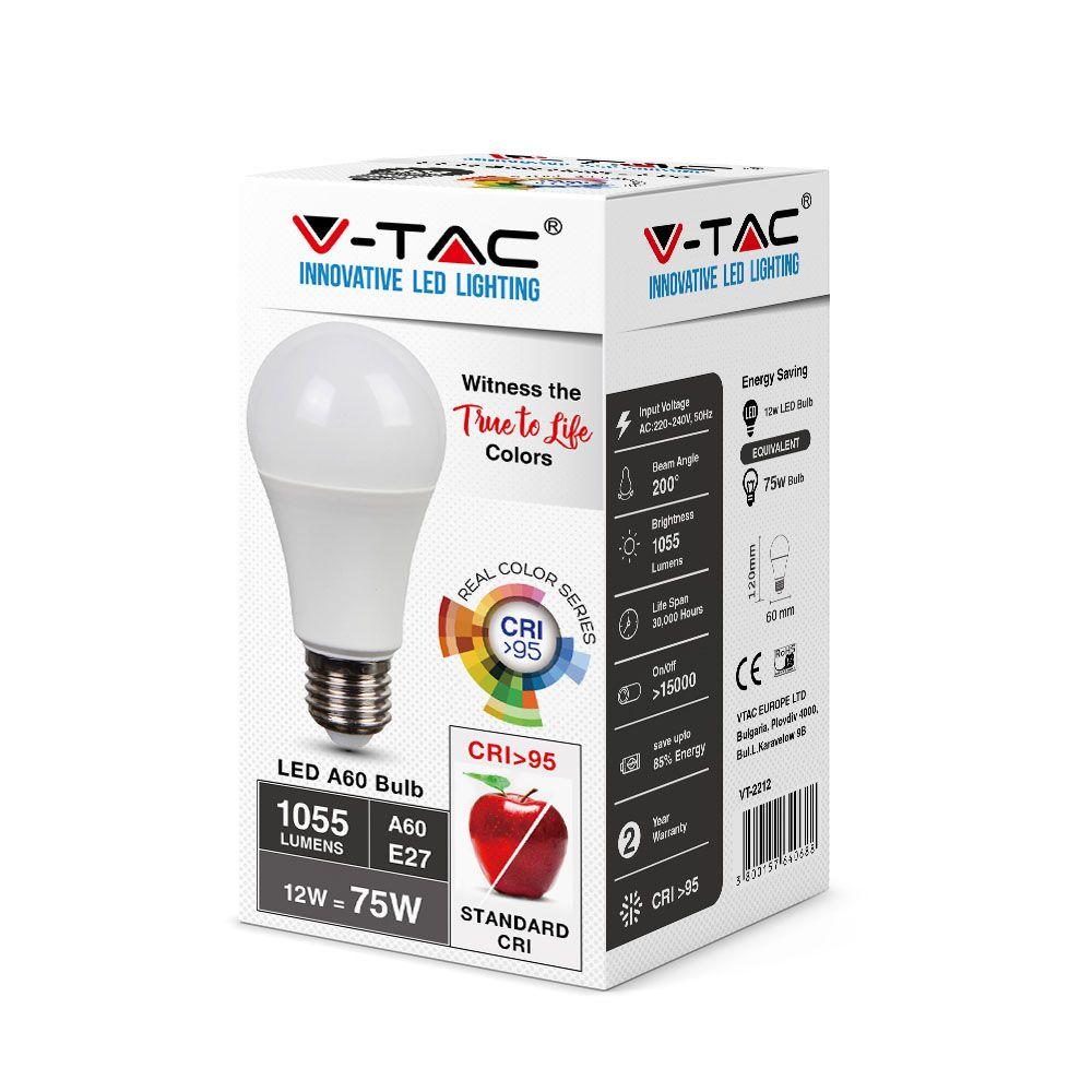 VT-2212 12W A60 LED PLASTIC BULB 6400K E27,CRI>95