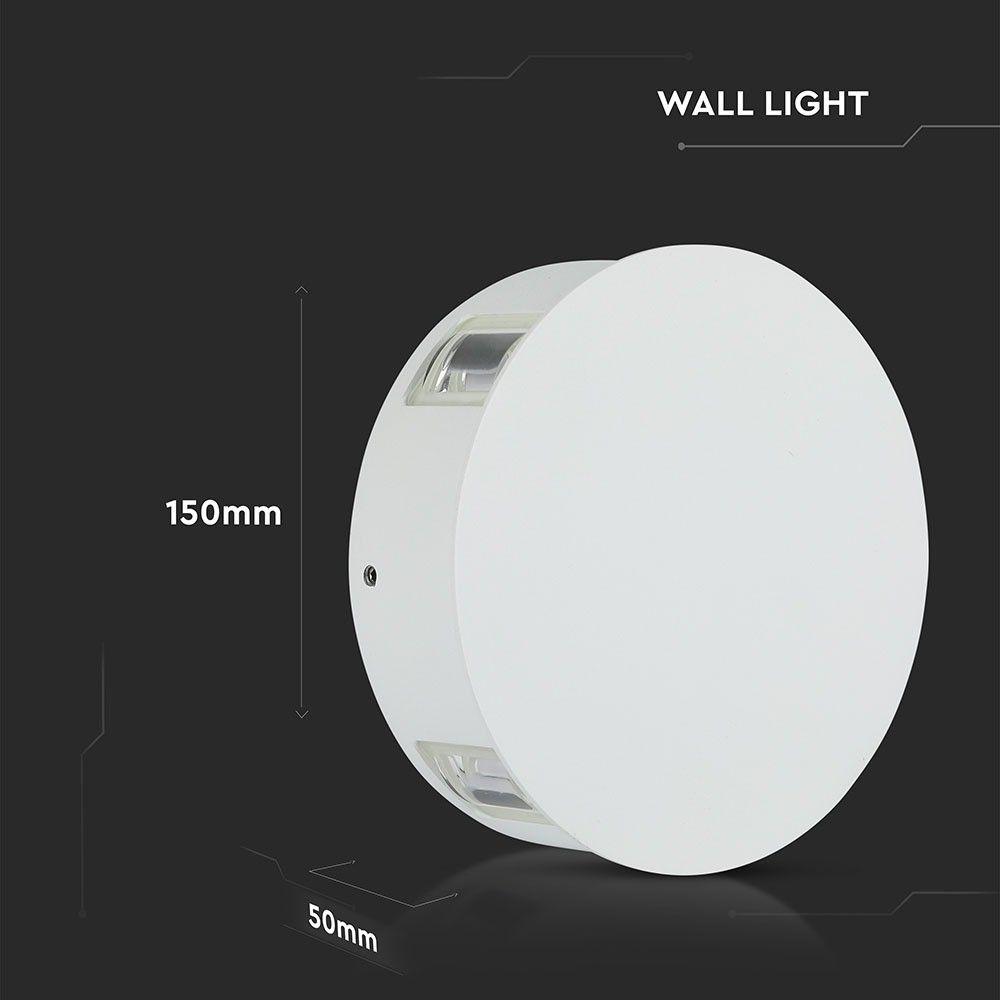 4W Lampa ścienna LED, Barwa:3000K, IP65, Obudowa: Biała, Okrągła, VTAC, SKU 8213