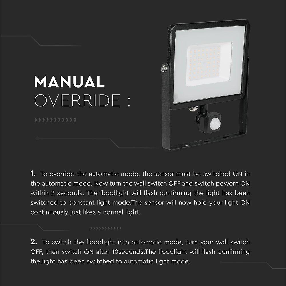 VT-50-S 50W SMD PIR SENSOR FLOODLIGHT SAMSUNG CHIP 3000K BLACK BODY