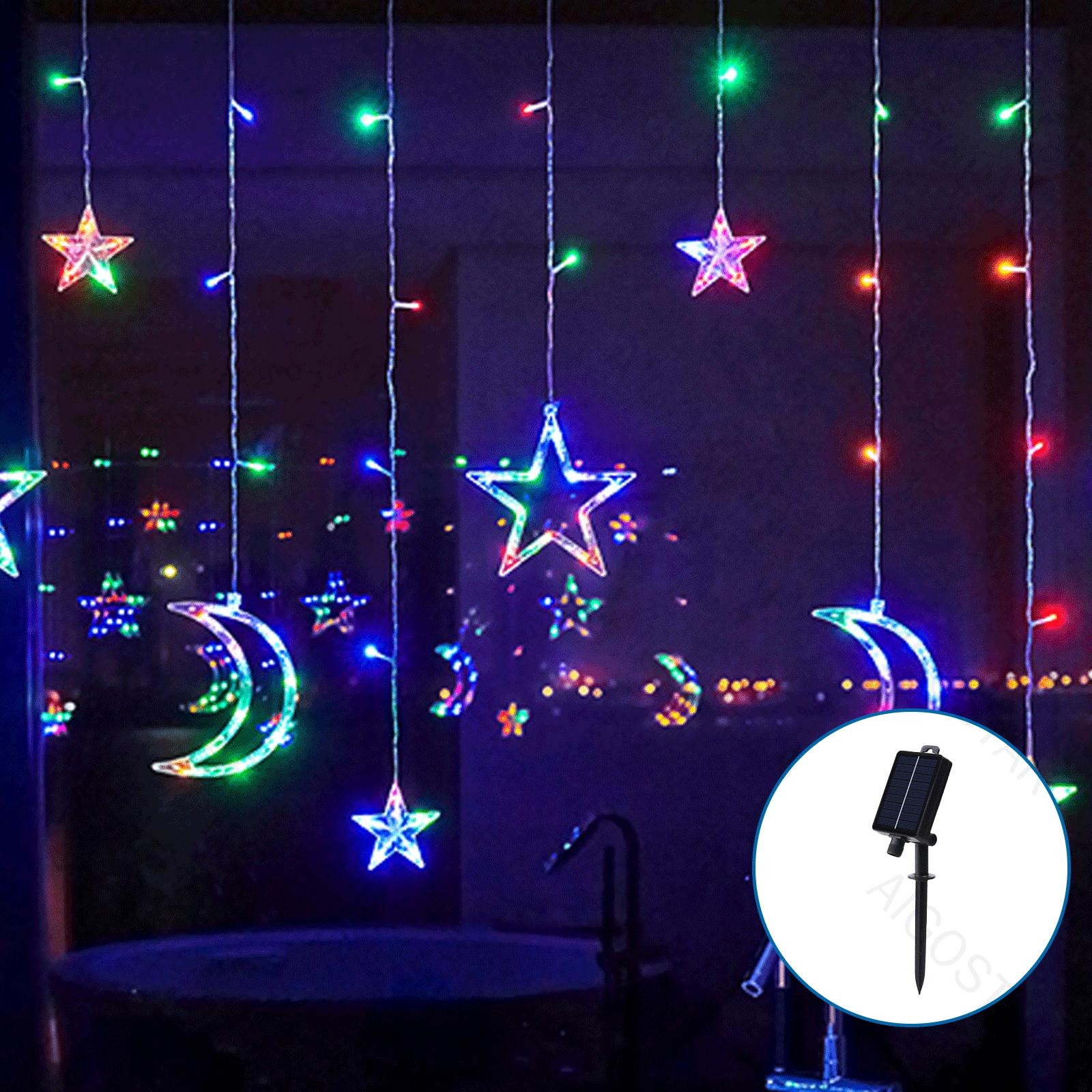 Solar string lights, stars and moons (wave), RGBY, 3m+3m*0.6m, 12strips