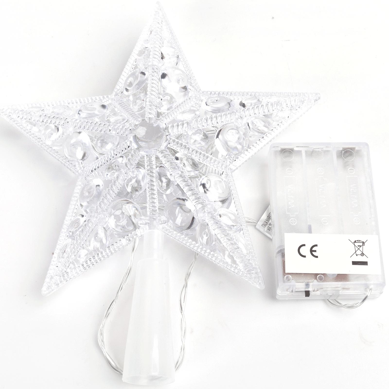 3AA Battery String Lights-17CM treetop star-RGBY-10LED-transparent wire-ON/OFF/blinkIP20