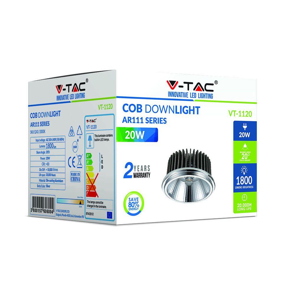 VT-1120 20W AR111 DOWNLIGHT 6000K 20'D - 220V