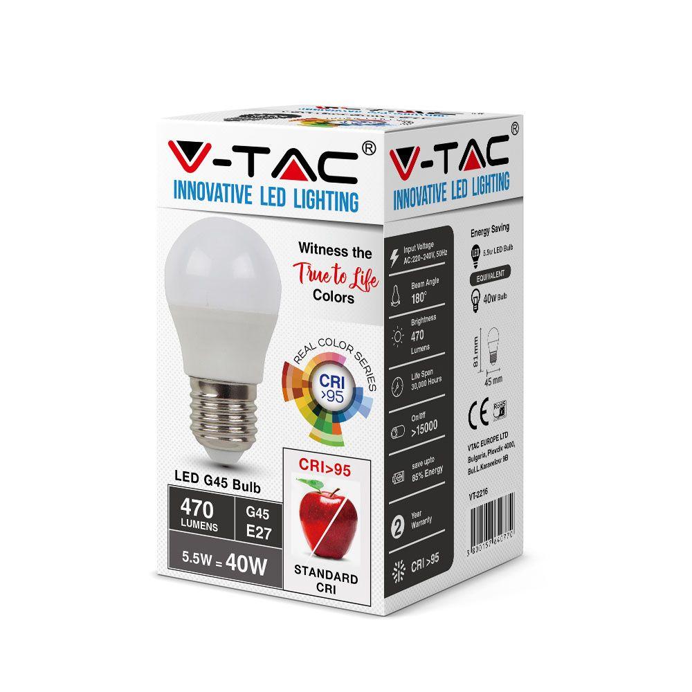 VT-2216 5.5W G45 LED PLASTIC BULB 6400K E27 ,CRI>95