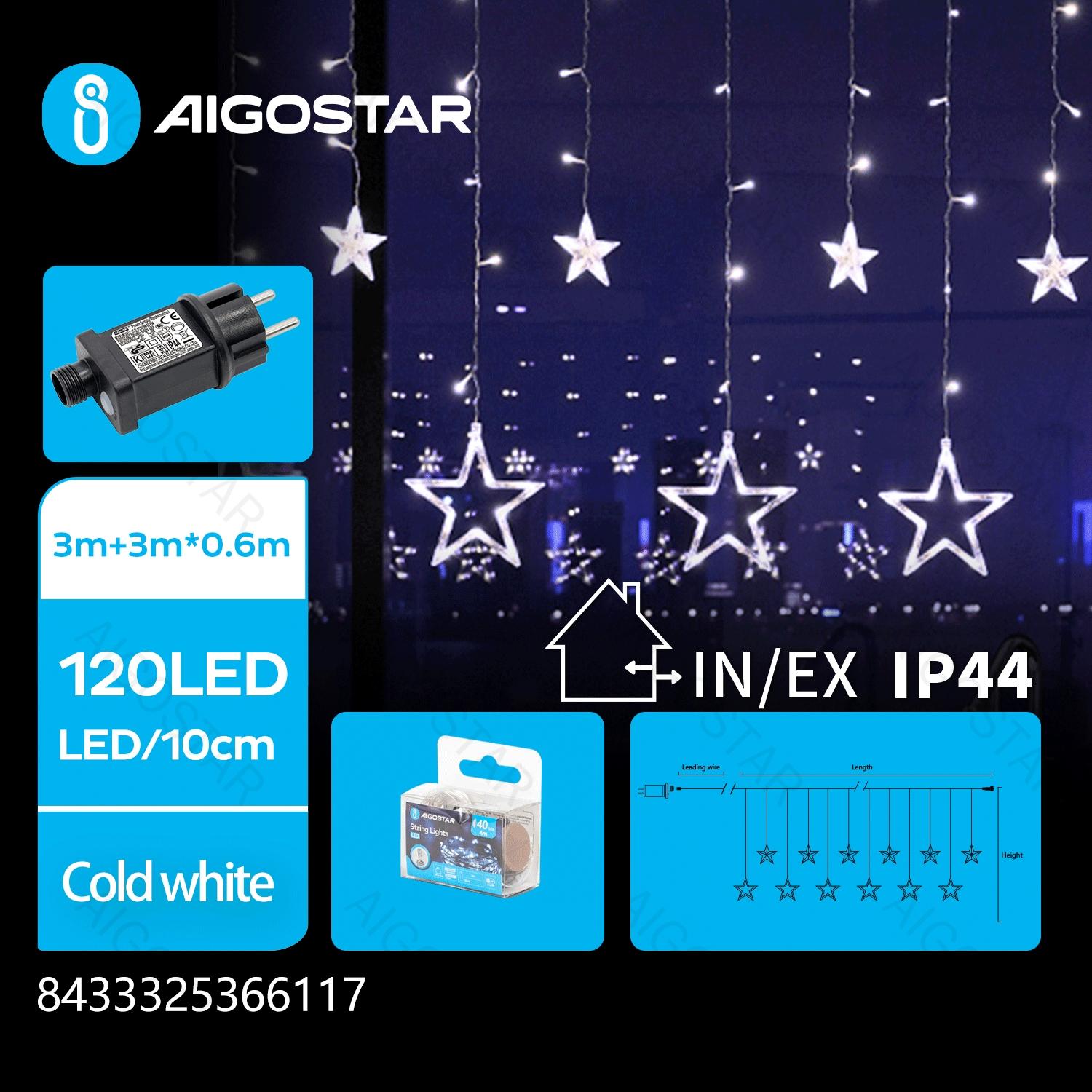 Low voltage connectable string lights, stars (wave), cool white, 3m+3m*0.6m, 12strips