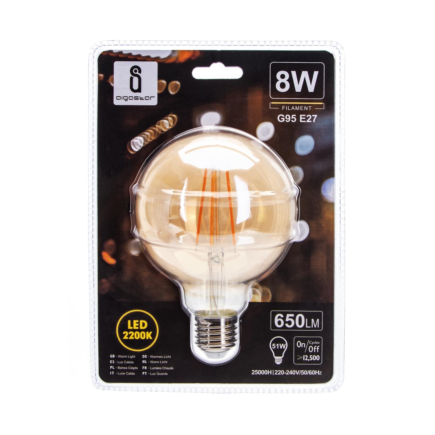 LED Filament Bulb (Amber) G95 E27 8W