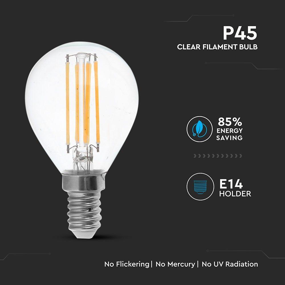 VT-2466 6W P45 LED FILAMENT BULB-CLEAR GLASS 6400K E14