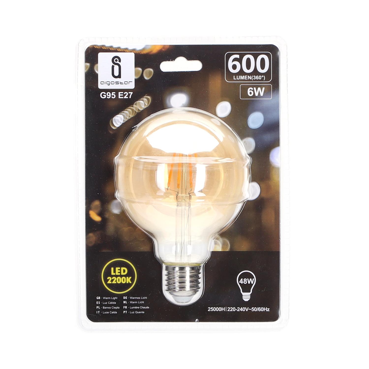 LED Filament Bulb (Amber) G95 E27 6W