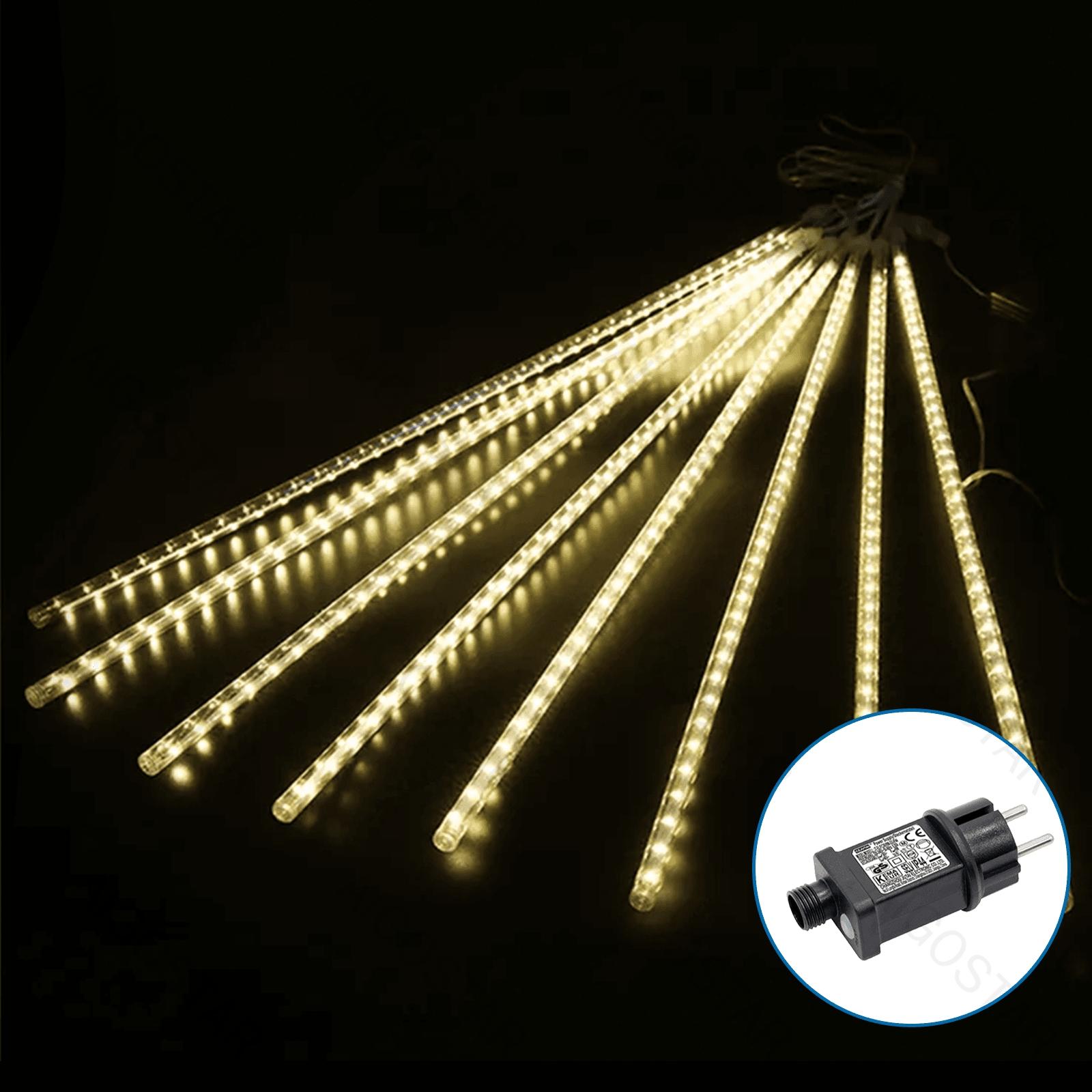 Low Voltage Meteor Shower String Lights 50cm-Warm White-3M+5M-288LED-8strings-transparent wire-Time+IP44