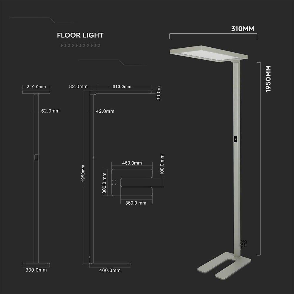 80W Lampa podłogowa LED/ Ściemnianie dotykiem, Barwa:4000K, Obudowa: Srebrna, VTAC, SKU 8521