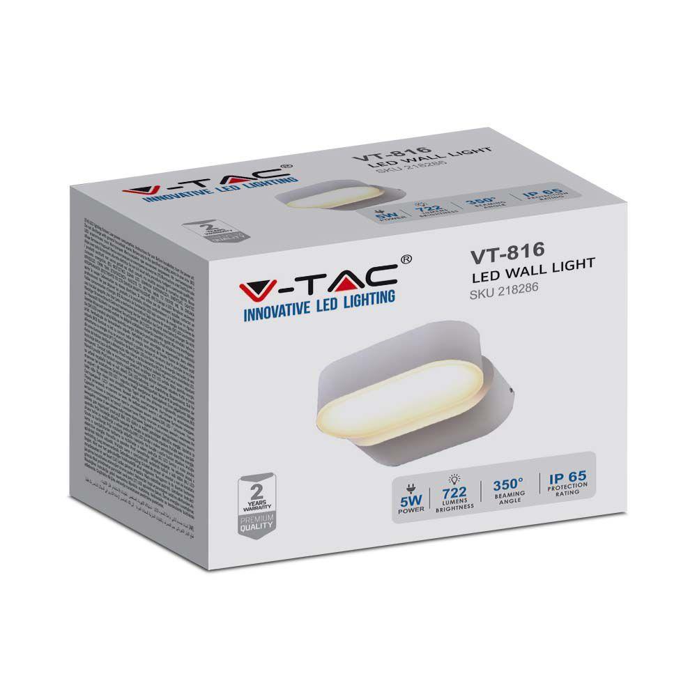 6W Lampa ścienna LED, Barwa:3000K, Obudowa: Biała, VTAC, SKU 218286