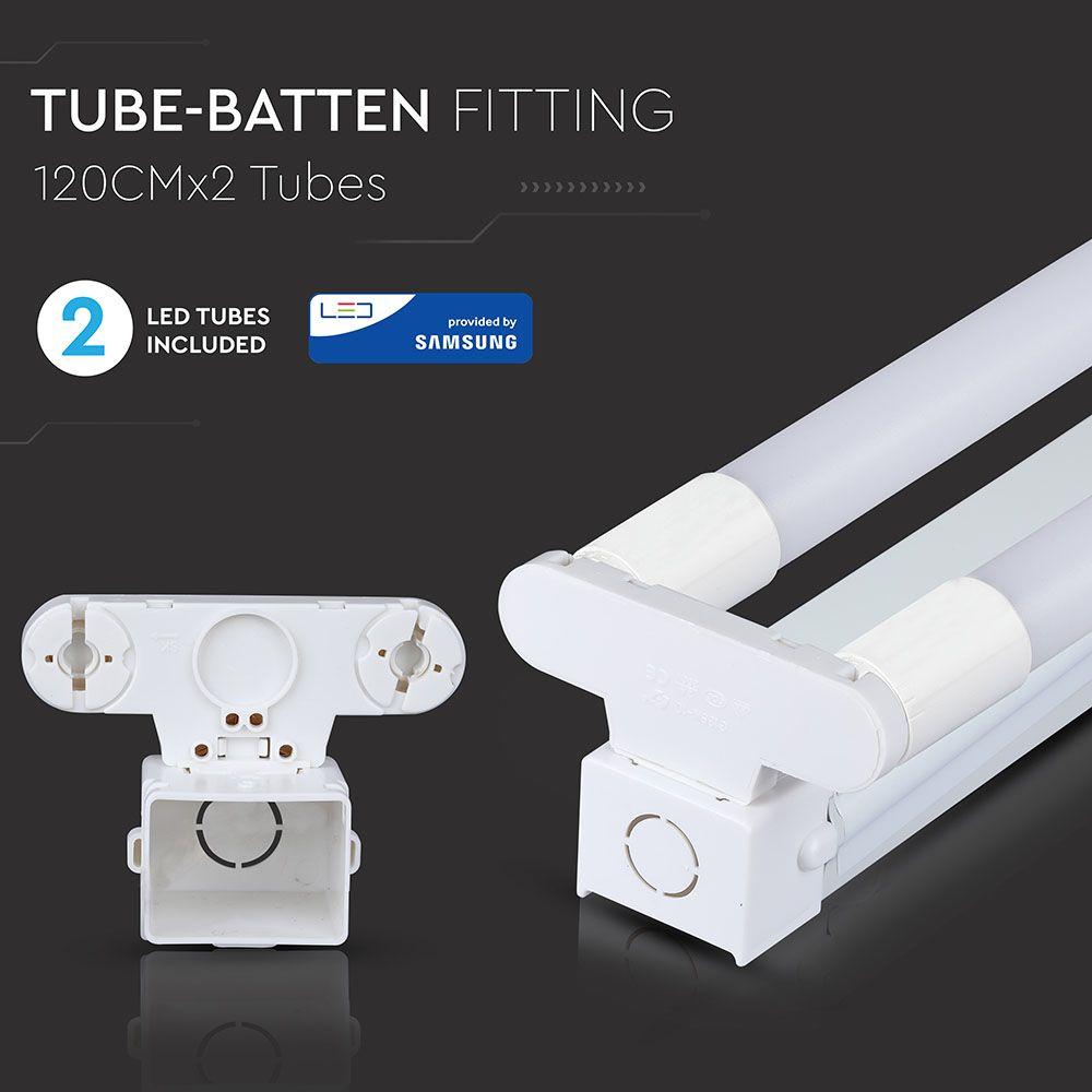 VT-12027 DOUBLE BATTEN FITTING-120CMX2 WITH 18Wx2 SAMSUNG LED TUBES 4000K