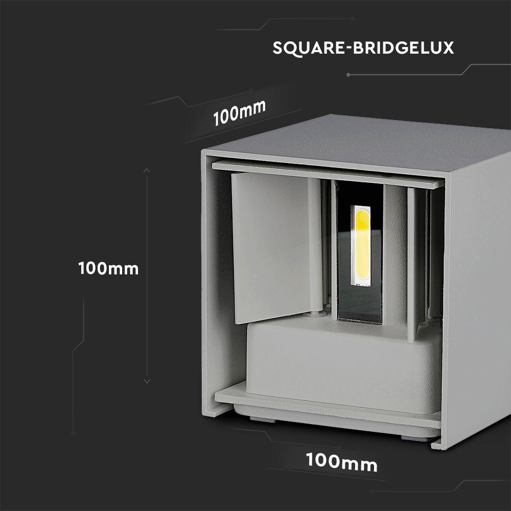 6W Kinkiet kwadrat LED, CHIP BRIDGELUX, Barwa:3000K, Szary, VTAC, SKU 217080