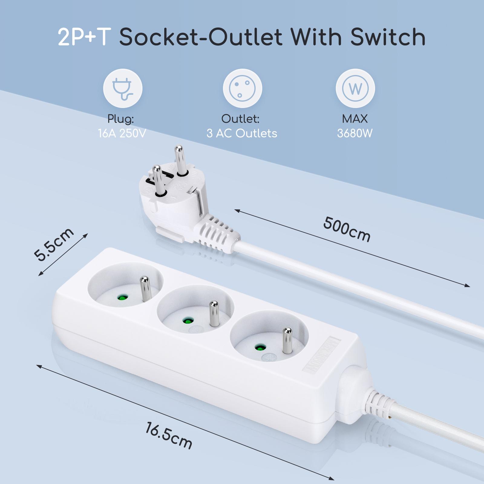 Listwa zasilająca na 3 gniazda typu francuskiego bez przełącznika 5 m 3G 1.0mm² biała