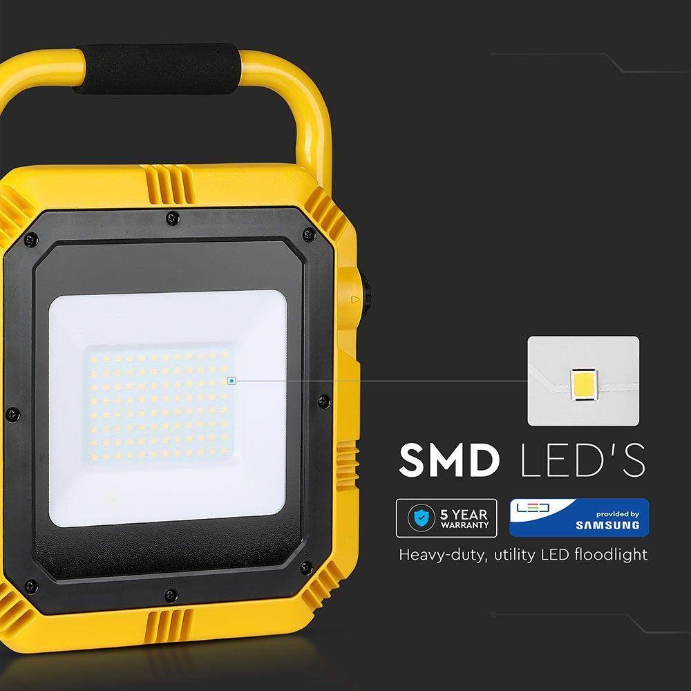 50W Naświetlacz przenośny LED, Chip SAMSUNG, Barwa:6400K, Przewód: 3m, Wtyczka: BS, VTAC, SKU 20065