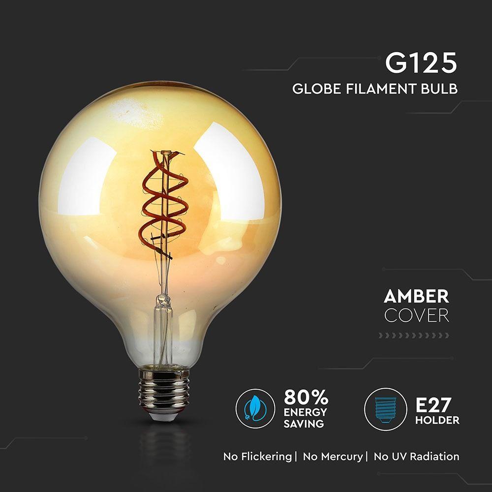 VT-2126 6W G125 LED DOUBLE SPIRAL FILAMENT BULB AMBER GLASS 2200K E27