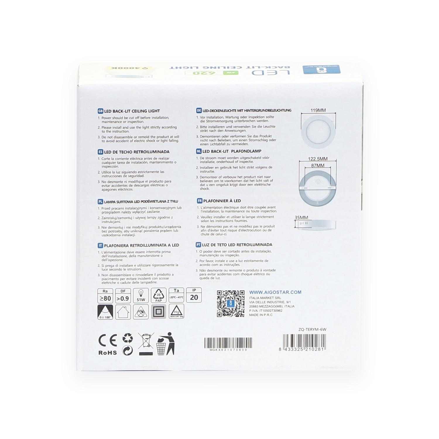 Downlight natynkowy okrągły LED 6W Światło naturalne