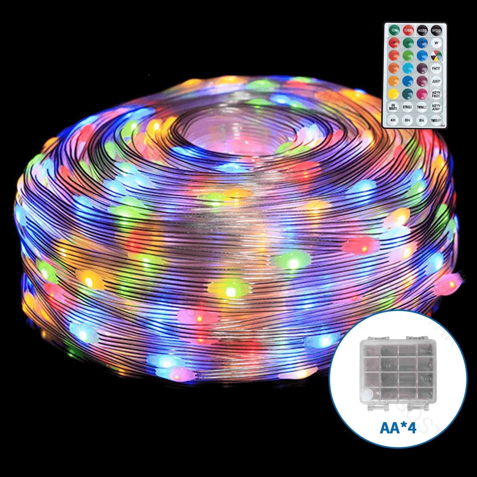 4AA battery string lights (PVC & copper), RGB, 10m