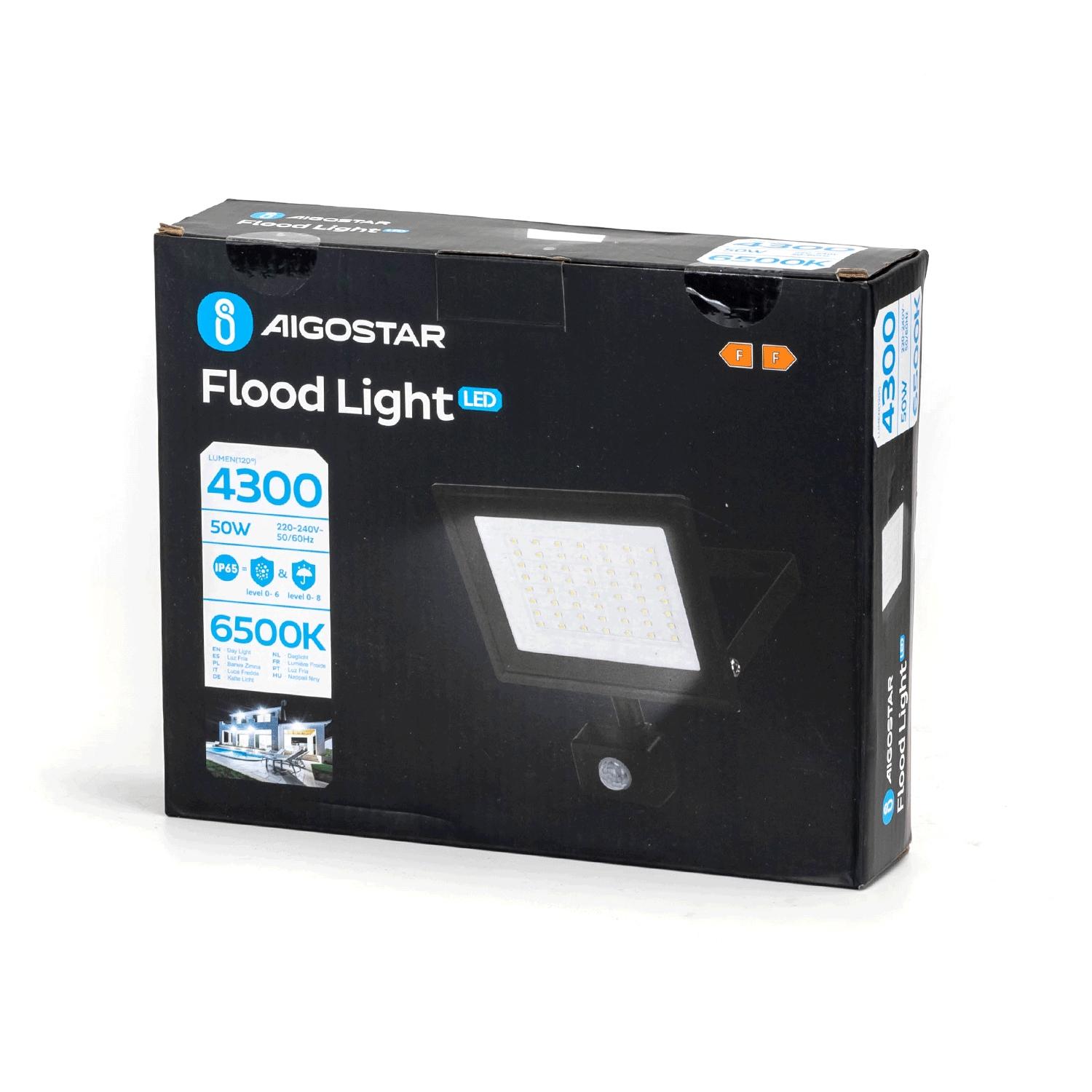 LED Motion Sensor Floodlight Black 50W (Die-casting)