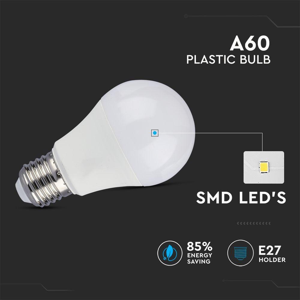 VT-2212 12W A60 LED PLASTIC BULB 6400K E27,CRI>95