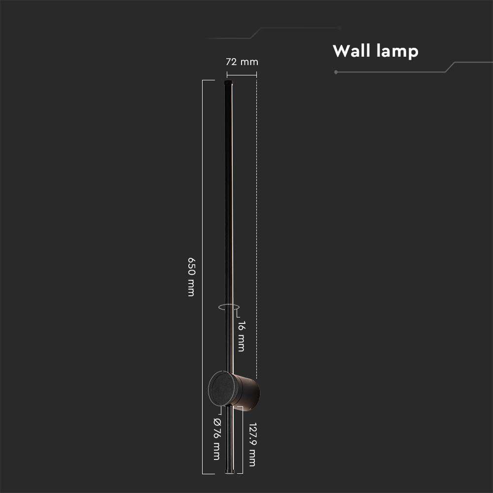 12W Lampa ścienna LED, Barwa: 4000K, Obudowa: Czarny, IP54, Pionowa, VTAC, SKU 6835