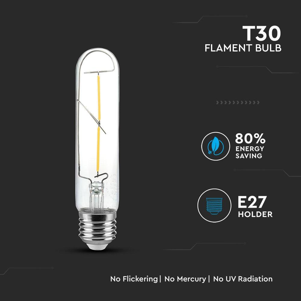 2W T30 Żarówka LED Filament, klosz: Transparentny, Barwa:2700K, Trzonek:E27, VTAC, SKU 7251