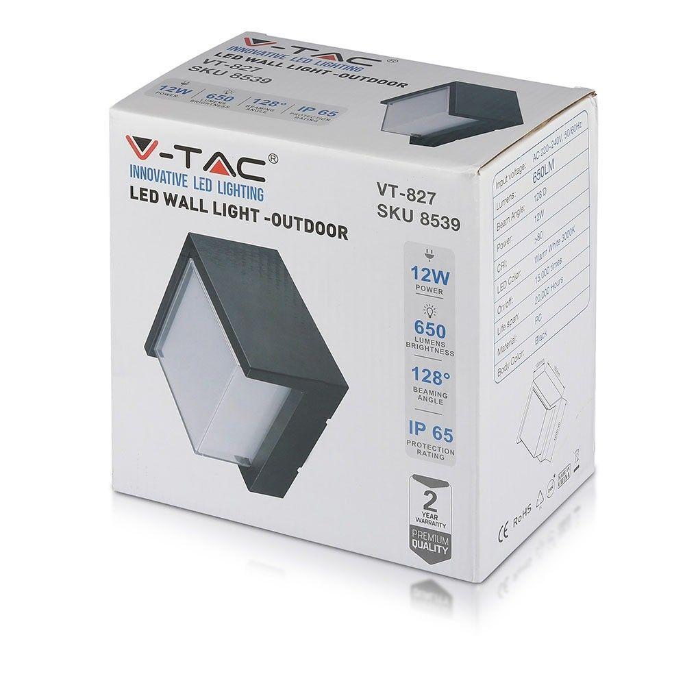 VT-827 12W LED WALL LIGHT 3000K,BLACK -SQUARE