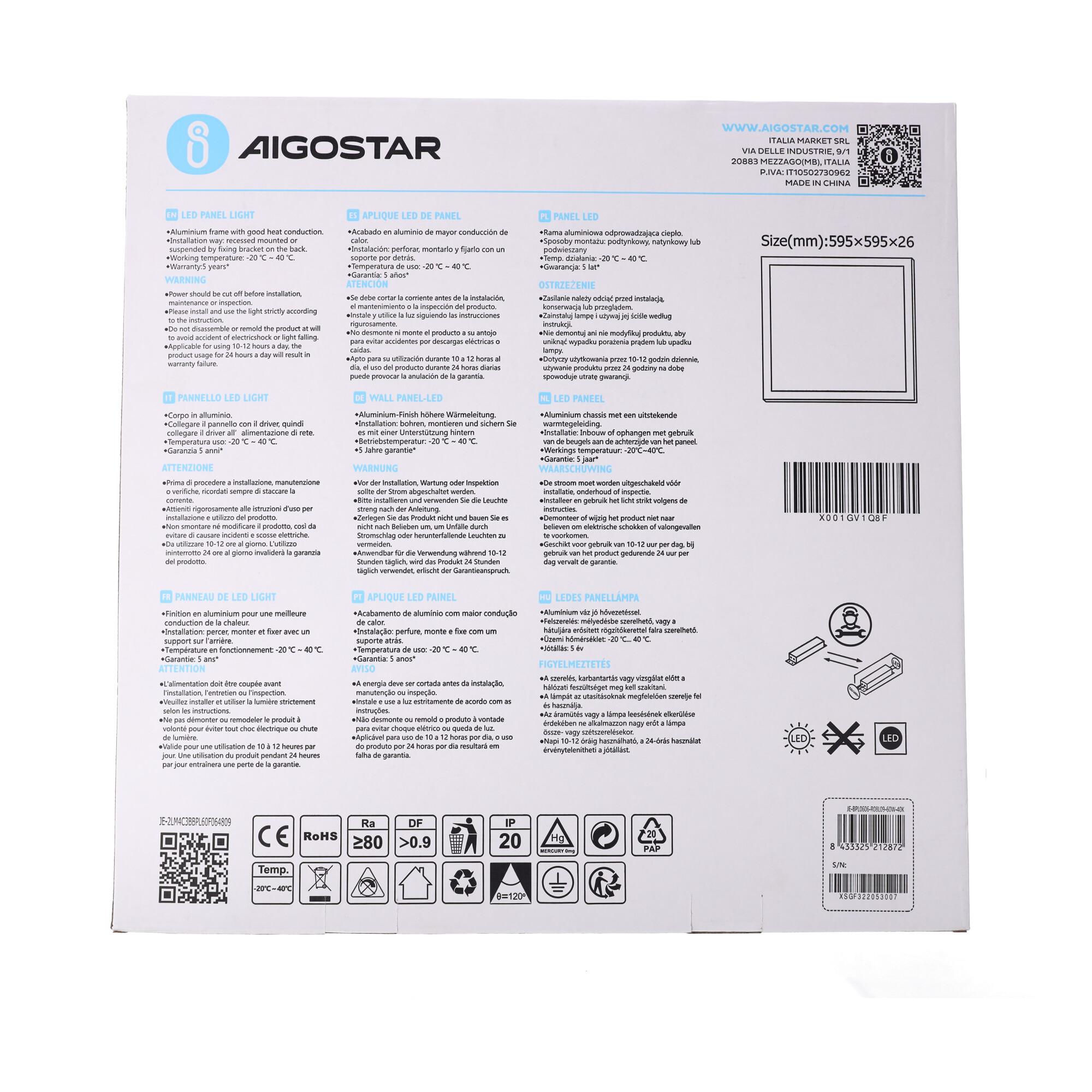 Podświetlany panel LED 60W (60W,4000K,L595*W595*H26mm)