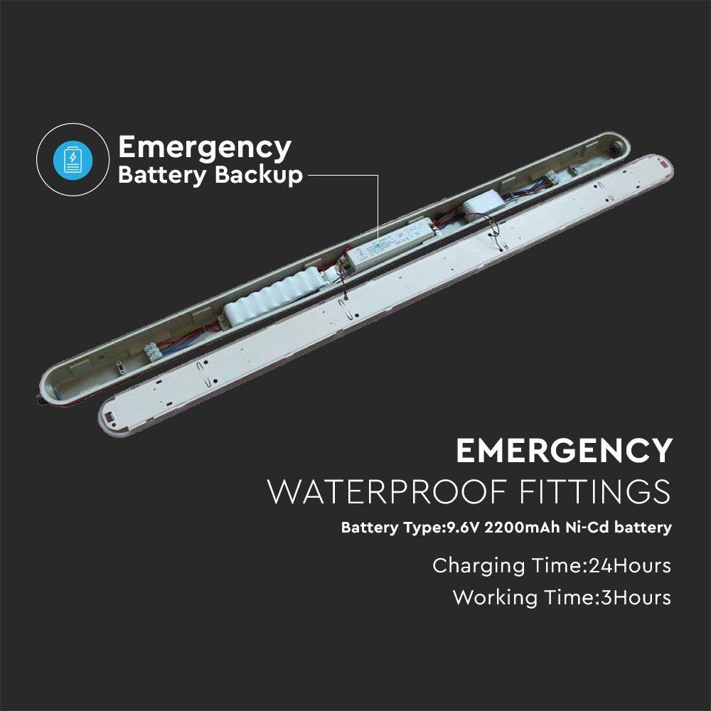 48W Lampa hermetyczna 150cm/ Chip Samsung, Moduł awaryjny 3H, Klosz Mleczny, Klipsy: stal nierdzewny, Barwa:6400K, VTAC, SKU 20220