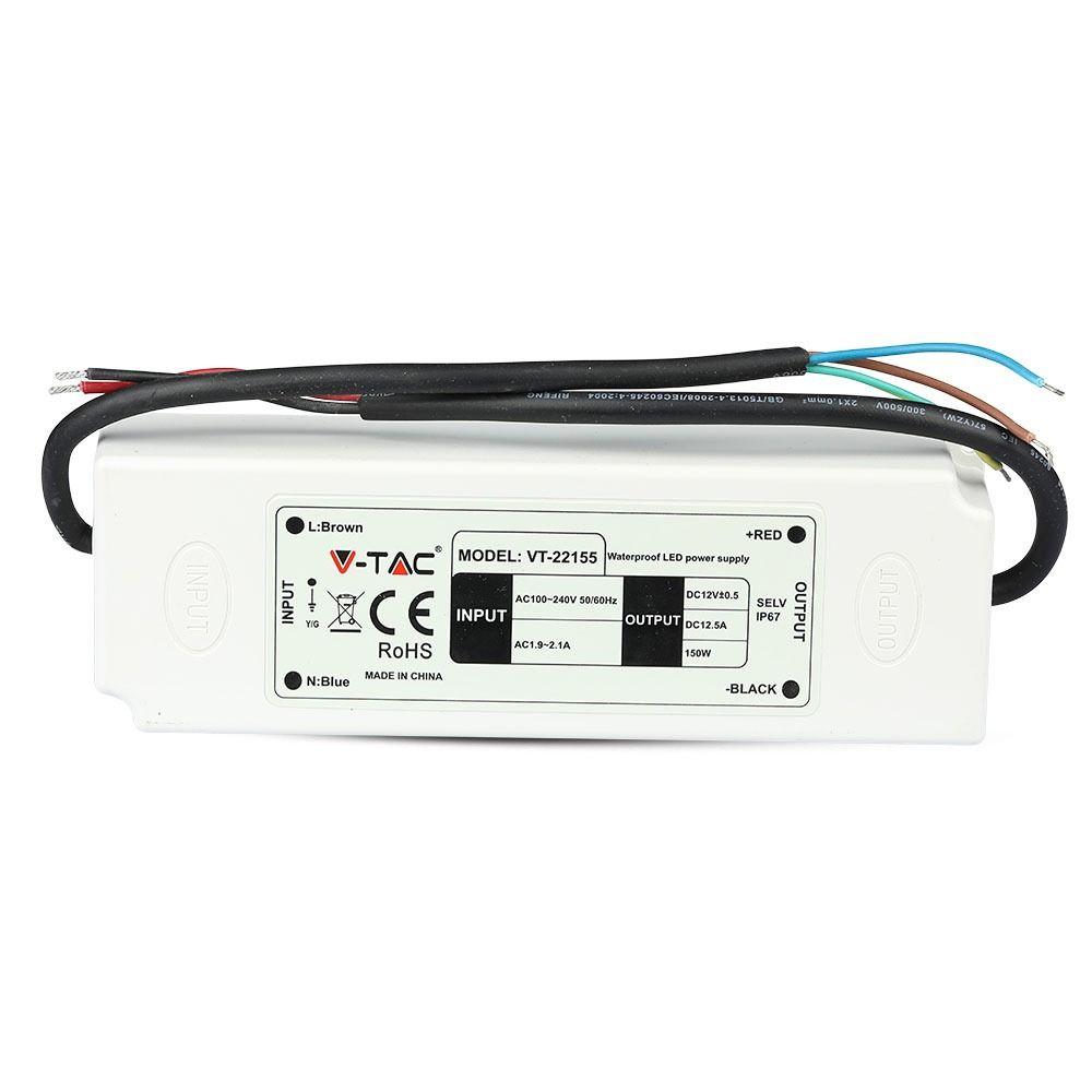 VT-22155 150W LED PLASTIC SLIM POWER SUPPLY 12V IP67,5 YRS WTY