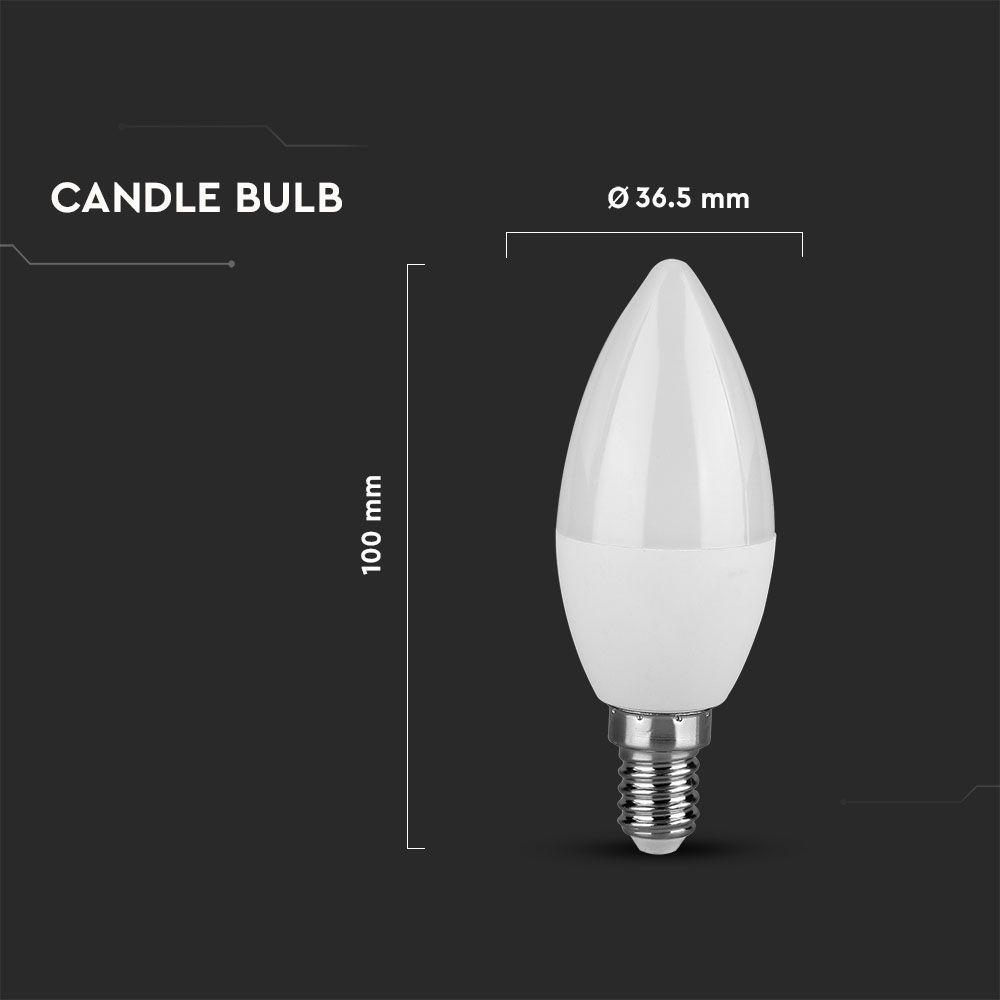 4.5W C35 Żarówka LED, Barwa:6400K, Trzonek:E14, Opakowanie: 6szt., VTAC, SKU 212738