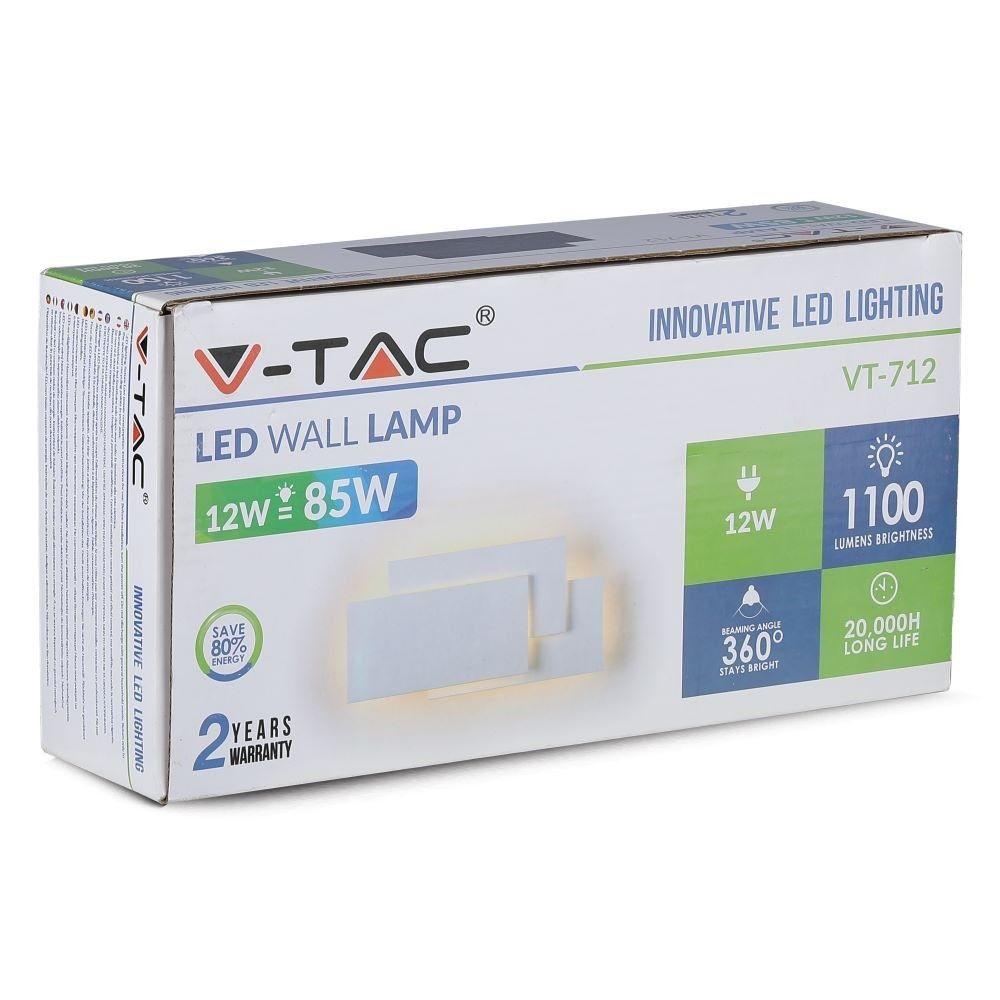 12W Lampa ścienna LED, Barwa:4000K, IP20, Obudowa: Biała, VTAC, SKU 8203