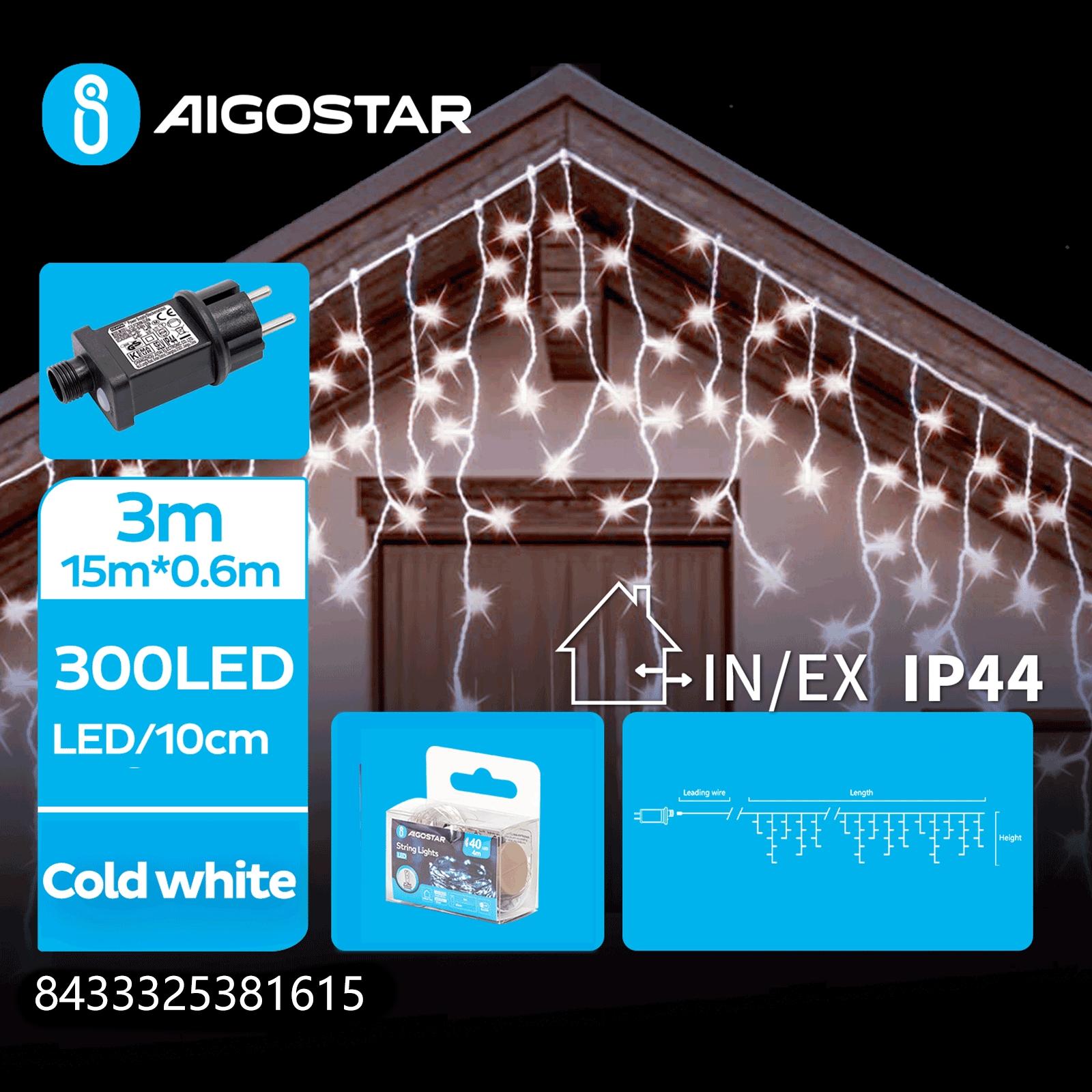 Low voltage icicle (wave) flat string lights, cold white, 3m