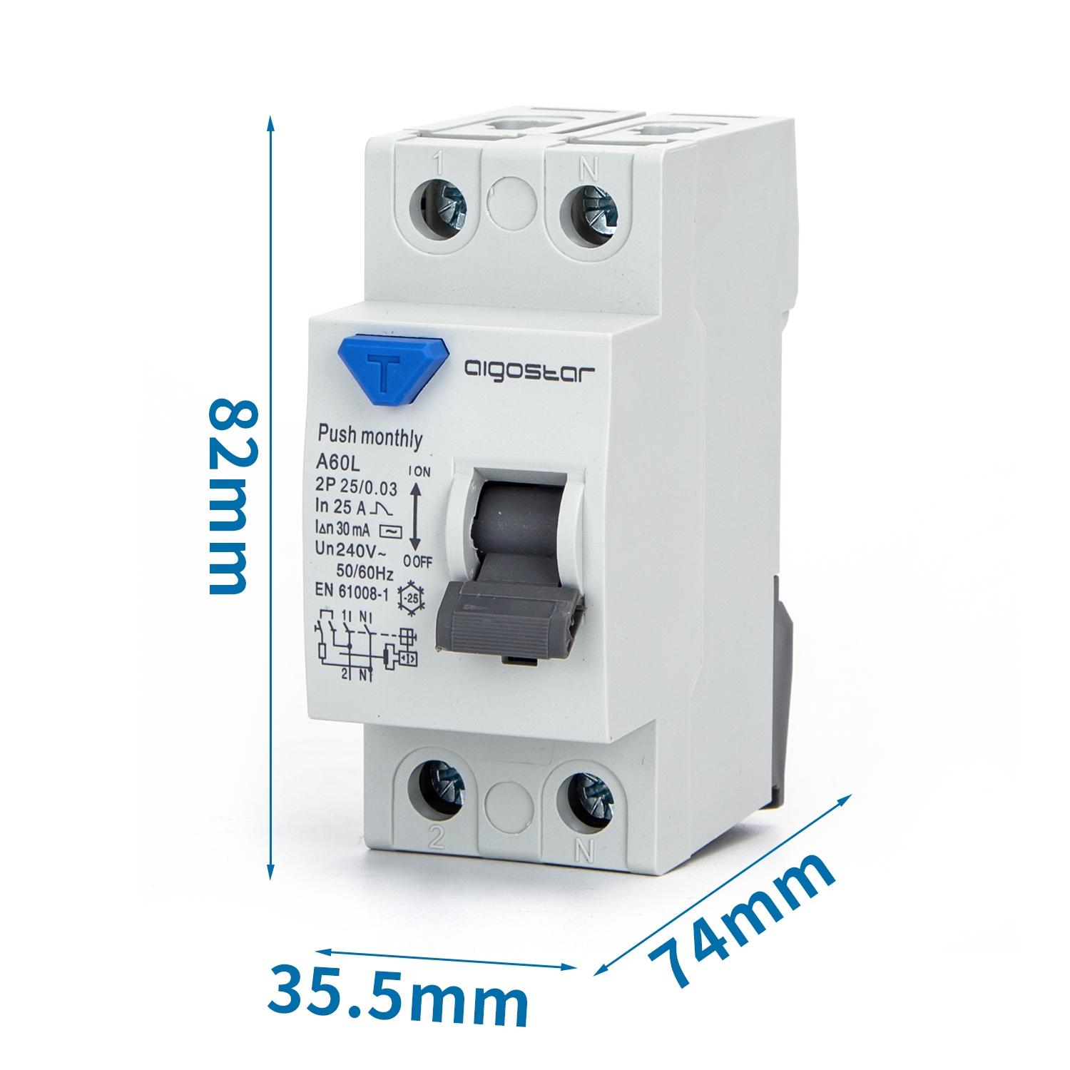 Residual Current Circuit Breaker 2P 25A 30mA AC Gray