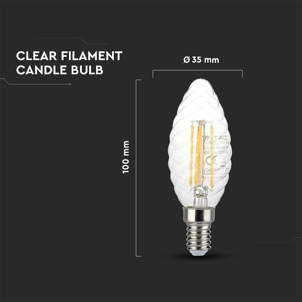 4W TWIST C35 Żarówka LED Filament, Barwa:2700K, Trzonek:E14, VTAC, SKU 4307