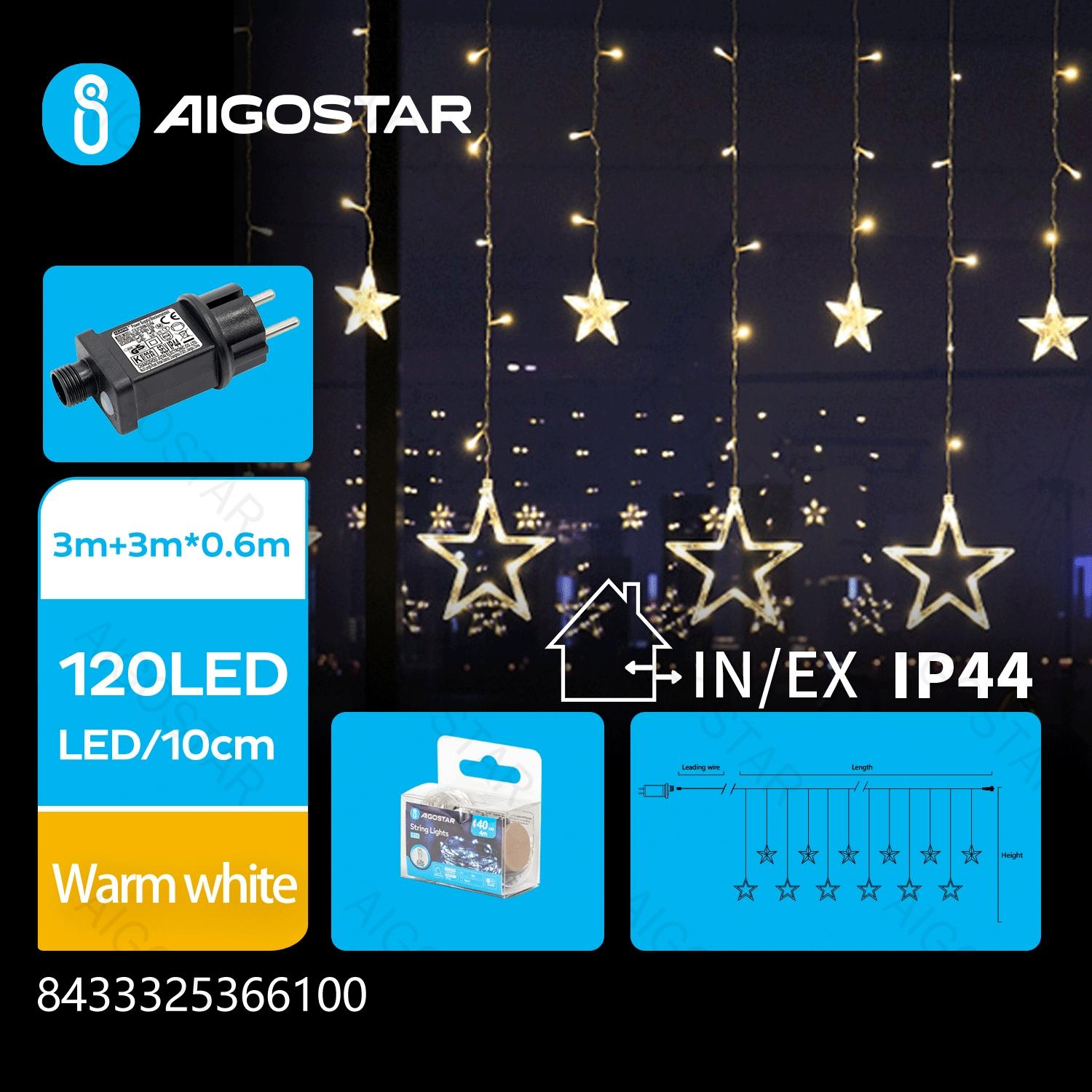 Low voltage connectable string lights, stars (wave), warm white, 3m+3m*0.6m, 12strips