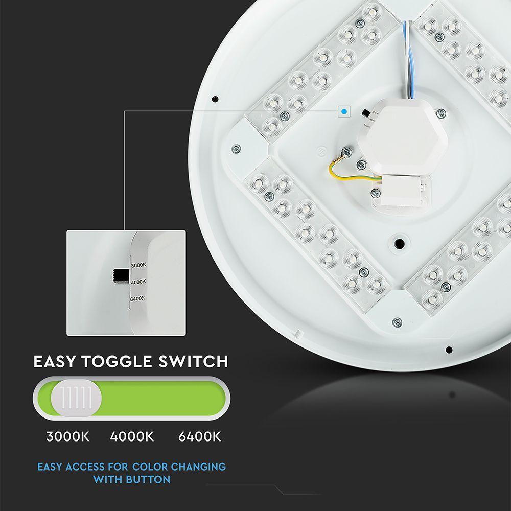 VT-8436 36W LED DOME LIGHT 450MM MILKY COVER CCT 3IN1 ROUND