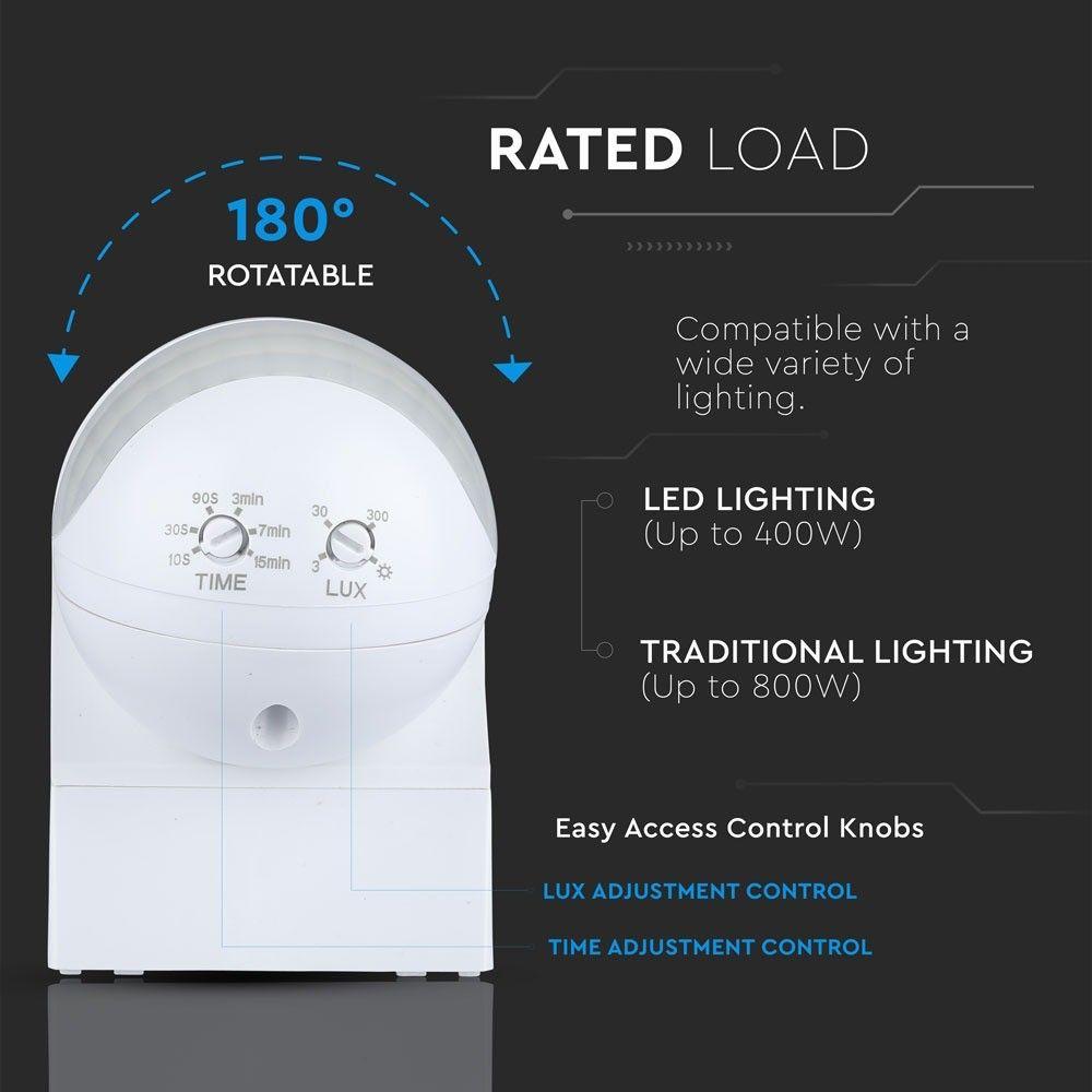 VT-8028 PIR WALL SENSOR WITH MOVING HEAD, IP44 (MAX:400W LED)