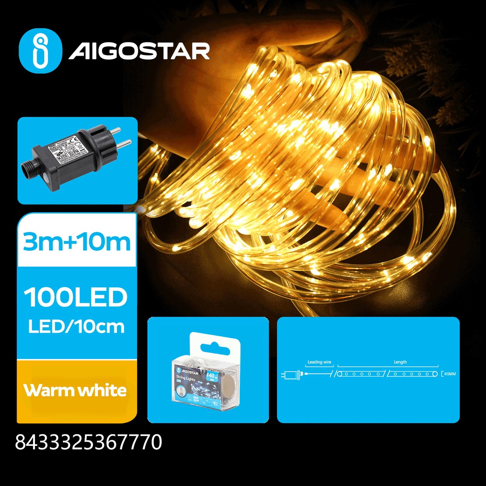 Low-voltage light string, Φ9mm tube lights, warm white, 3m+10m