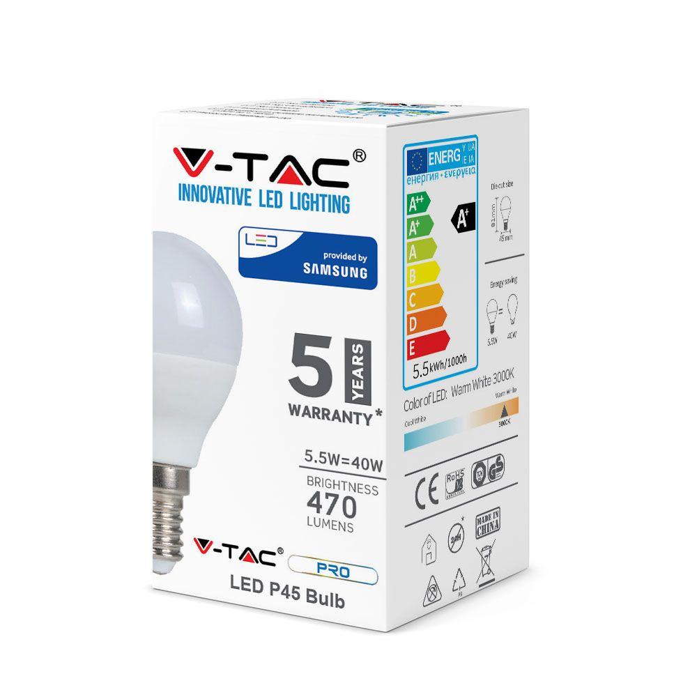 VT-236 5.5W P45 PLASTIC BULBS-SAMSUNG CHIP 4000K E14