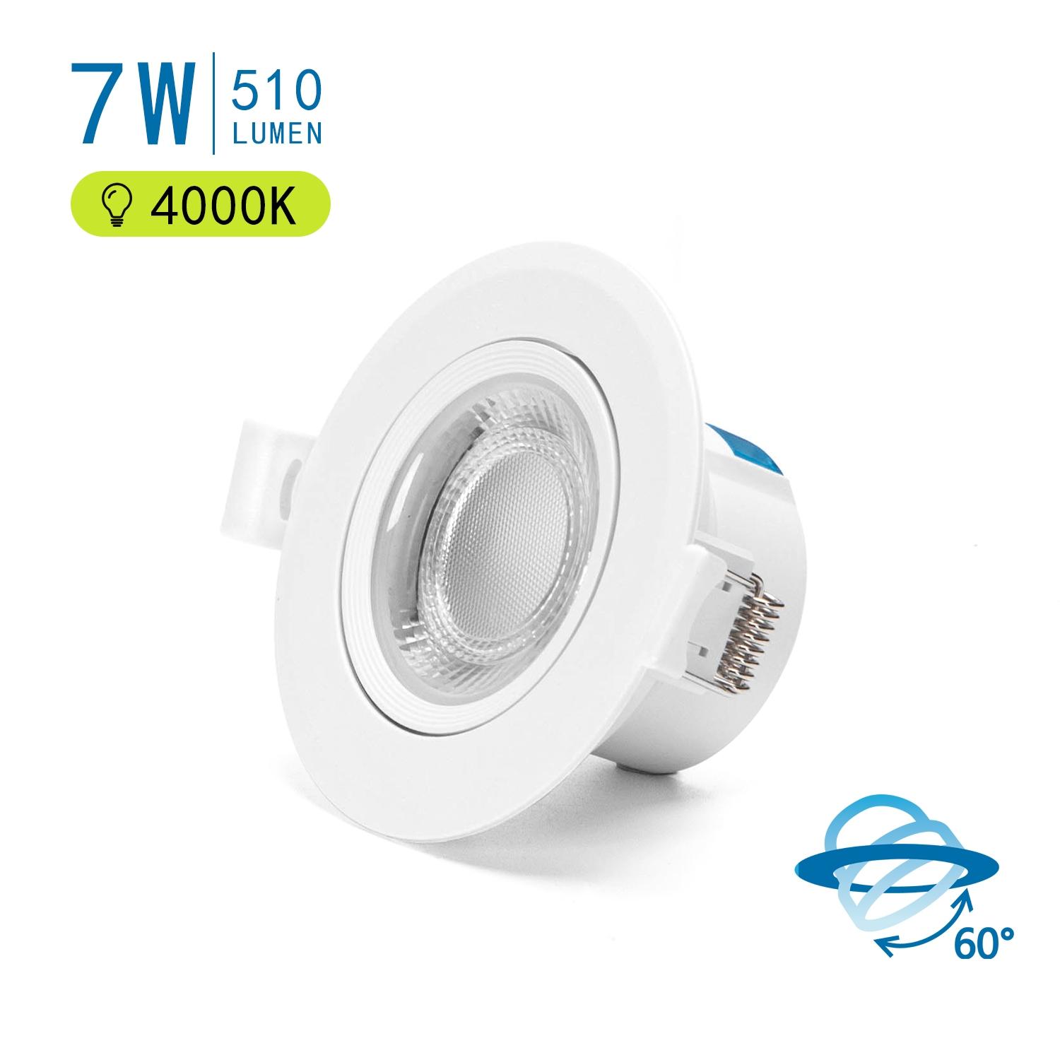 Okrągły downlight podtynkowy LED z regulowanym kątem 7W Światło naturalne