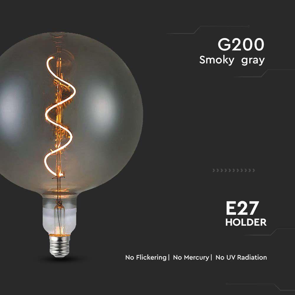 4W G200S Żarówka LED Filament spiralny, Barwa: 2700K, Szkło: Przydymione , VTAC, SKU 23170