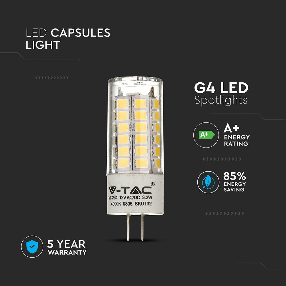 3.2W Żarówka LED, Chip SAMSUNG, Barwa:3000K, Trzonek:G4, VTAC, SKU 131