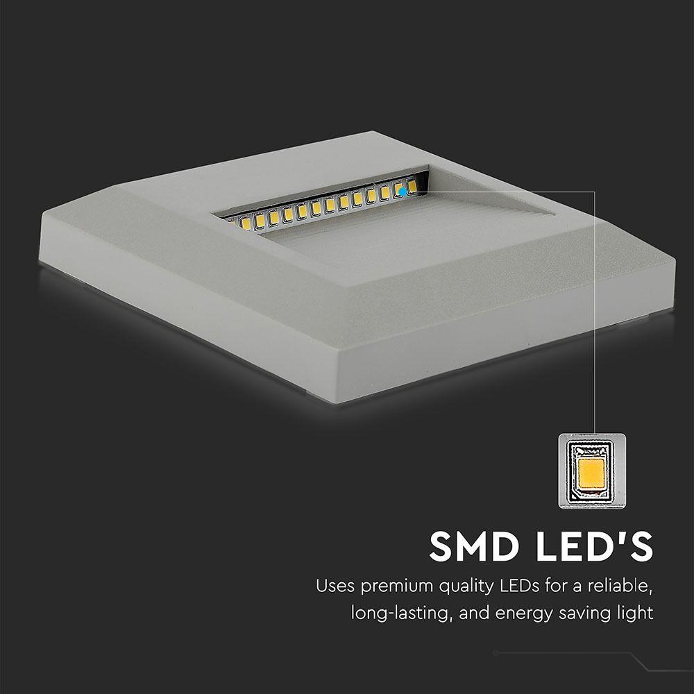 2W Oprawa Schodowa LED, Barwa:4000K, Obudowa: Szara, Kwadrat, VTAC, SKU 1324