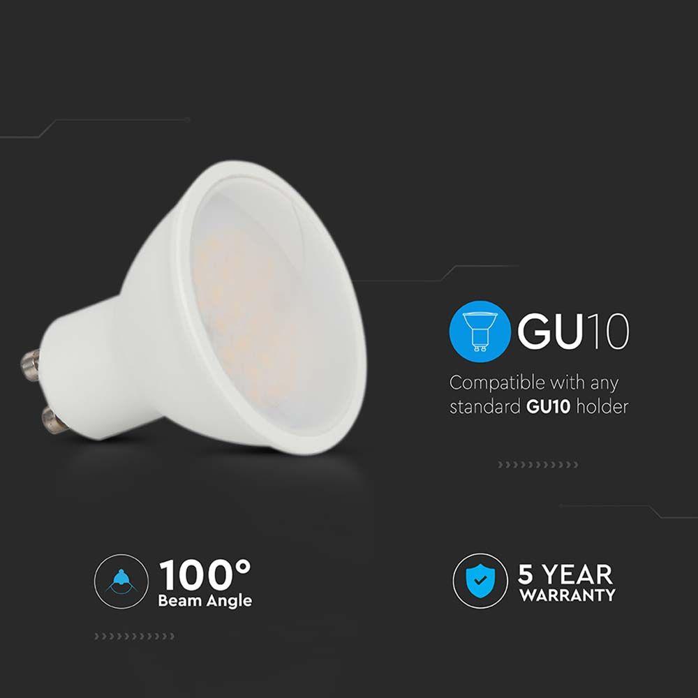 4.5W GU10 Żarówka LED, Chip SAMSUNG, Barwa:6500K, Kąt 110', Trzonek:GU10, VTAC, SKU 21203