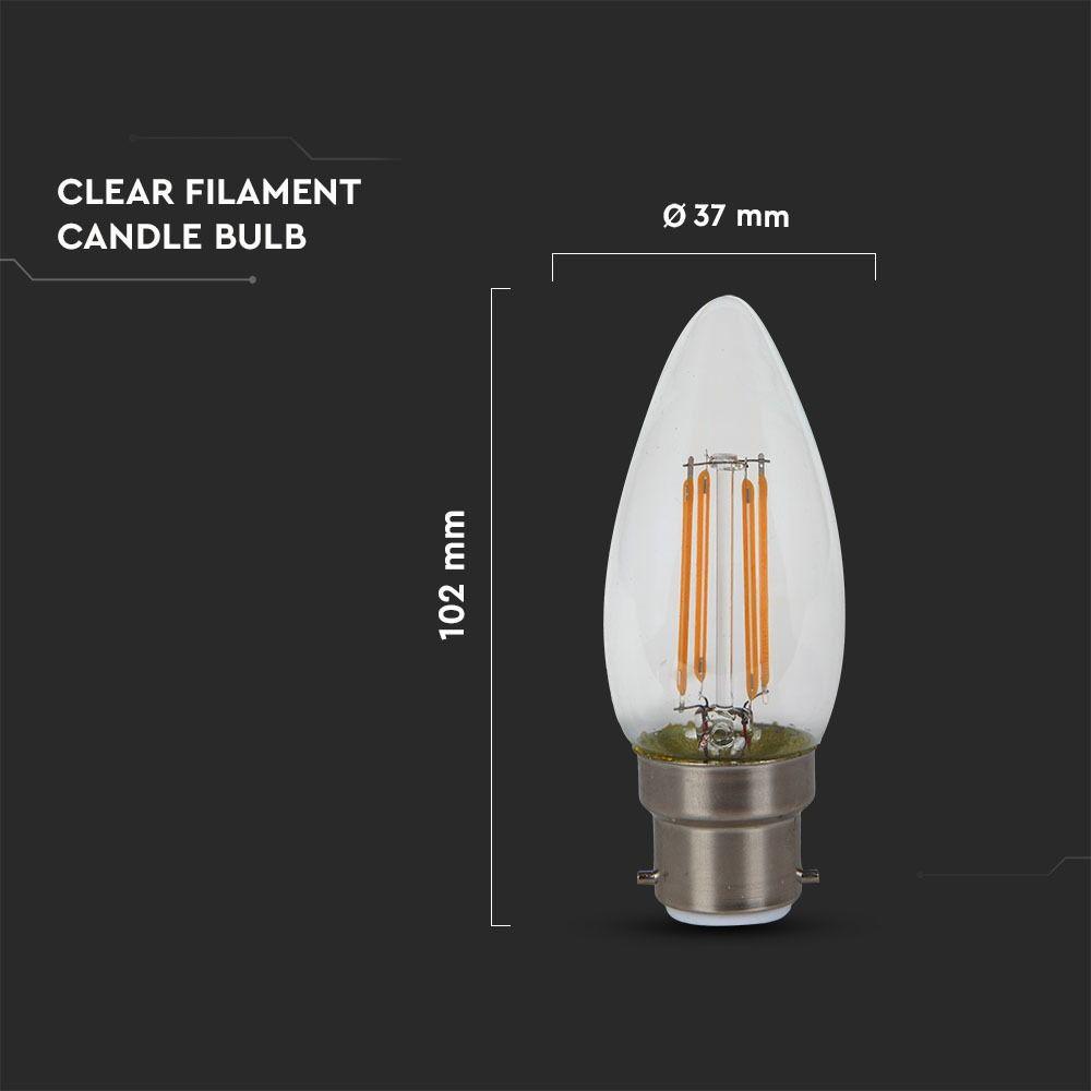 4W C35 Żarówka LED Filament, Klosz Transparentny, Chip SAMSUNG, Barwa:3000K, Trzonek:B22, VTAC, SKU 105